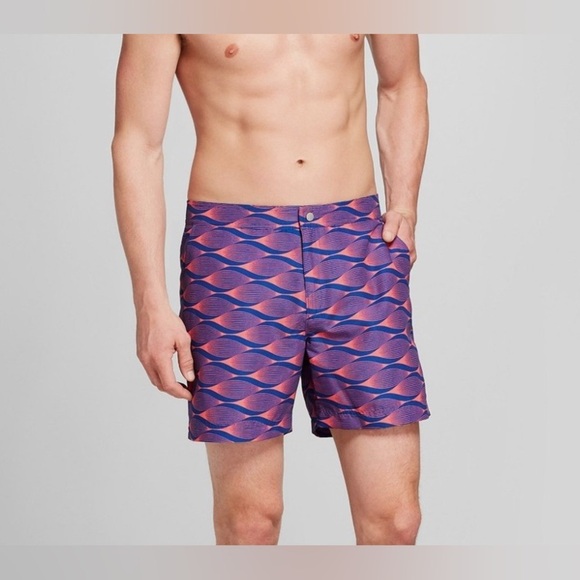 Goodfellow & Co NWT Men's 6" Pinstripe Snap Swim Trunks - Navy Geometric 42 - Picture 4 of 9